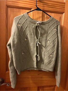 Willow Olive Green Cable Knit Tie-Back Cardigan